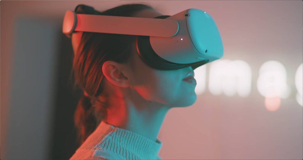 woman wearing virtual reality headset